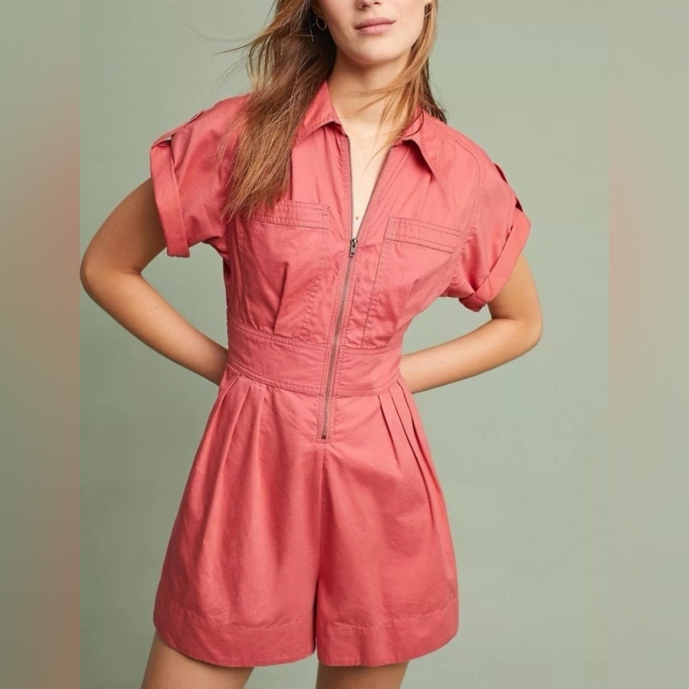 Holding Horses Coral Anthropologie Free People Utility Romper JLO Beach Size 14 - Picture 2 of 8